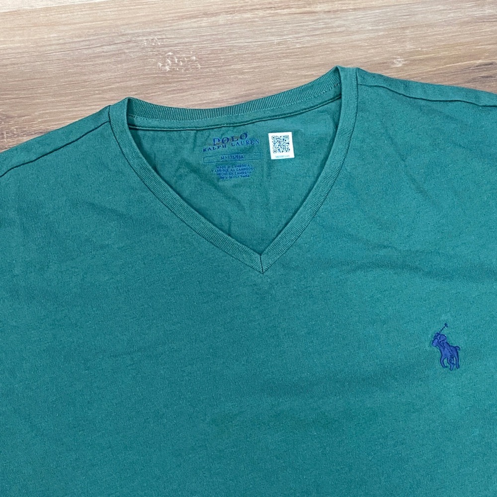 Polo Ralph Lauren T-Shirt Men Medium Classic Cotton V-Neck Green Heritage Casual